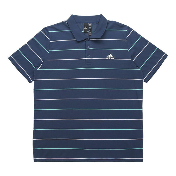 

Футболка striped logo print sports short sleeve polo shirt navy Adidas, синий