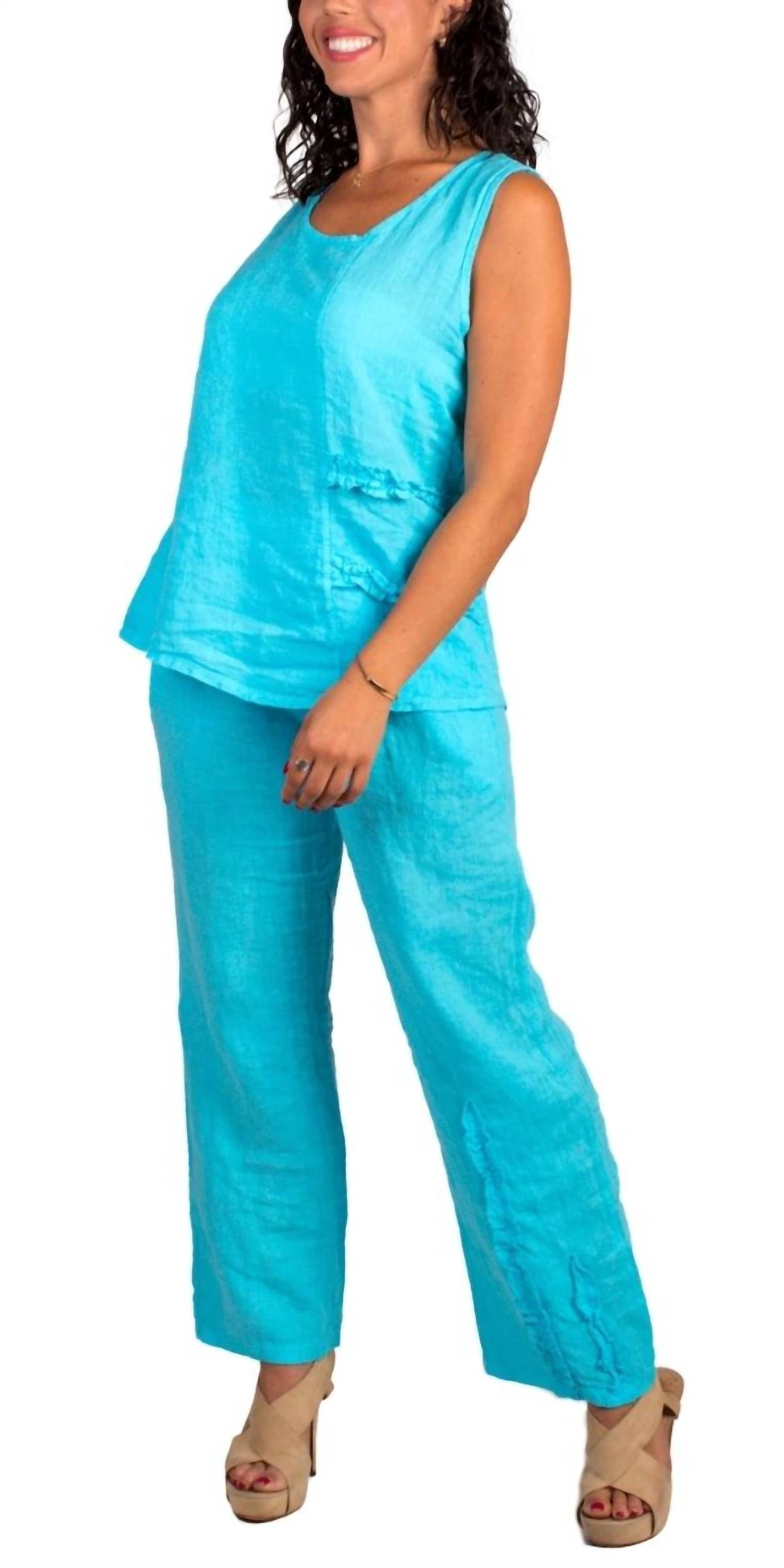 

Льняной топ без рукавов Palermo бирюзового цвета Gigi Moda, бирюзовый