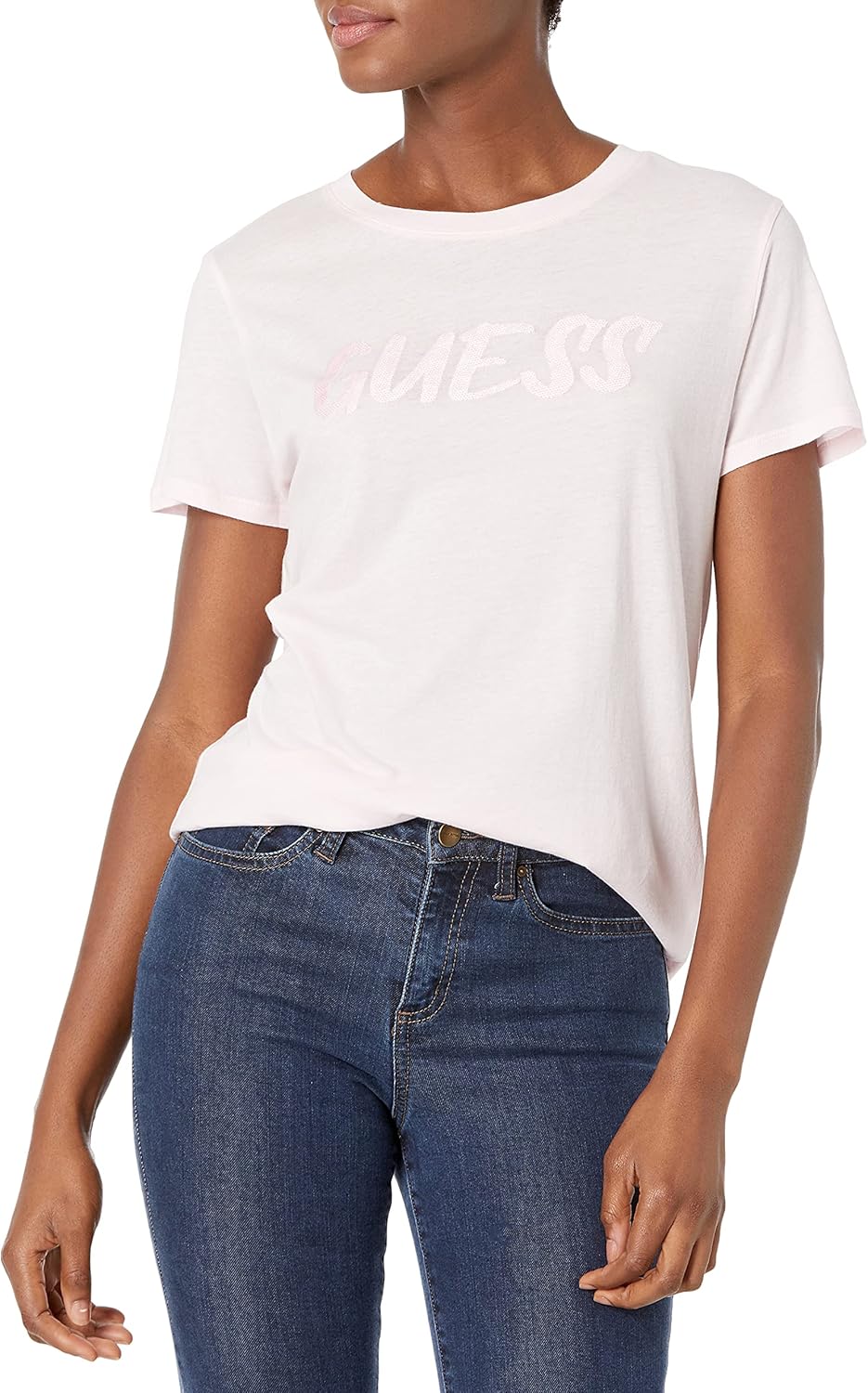 

GUESS Женская футболка с коротким рукавом и логотипом Eco Easy, Love Song Pink - Pool Reflection
