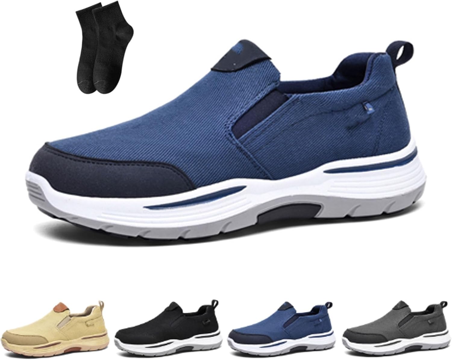 

Мужские ортопедические слипоны для ходьбы и походов- легкие, дышащие, мужская обувь с поддержкой свода стопы, слипоны из ткани Noworfewer, синий