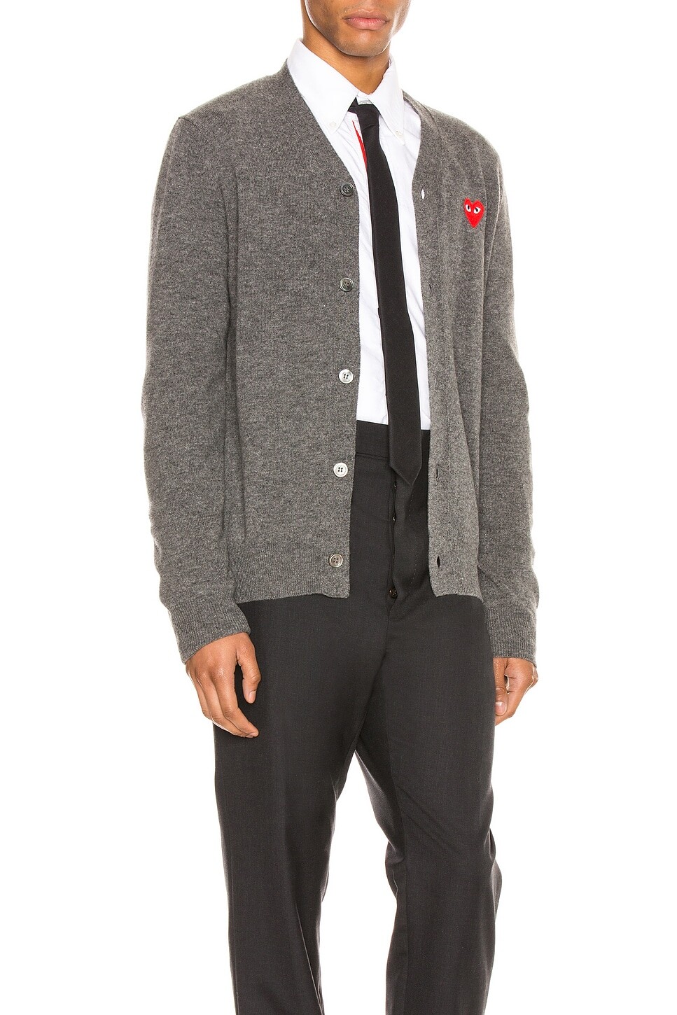Кардиган из овечьей шерсти с красной эмблемой Comme Des Garcons Play, цвет Medium Grey — фото 3