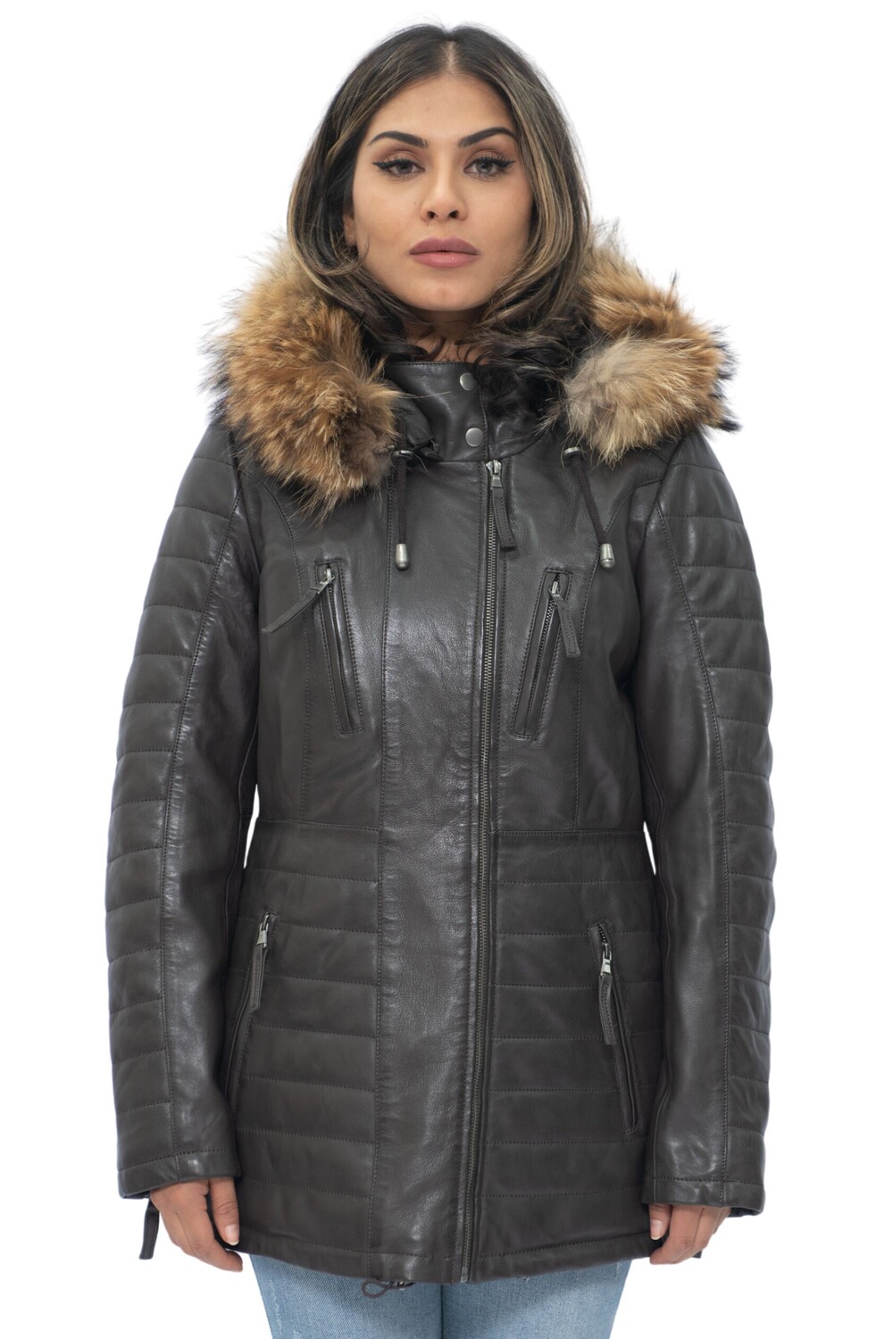 

Стеганая куртка-парка из кожи куритиба Infinity Leather, коричневый