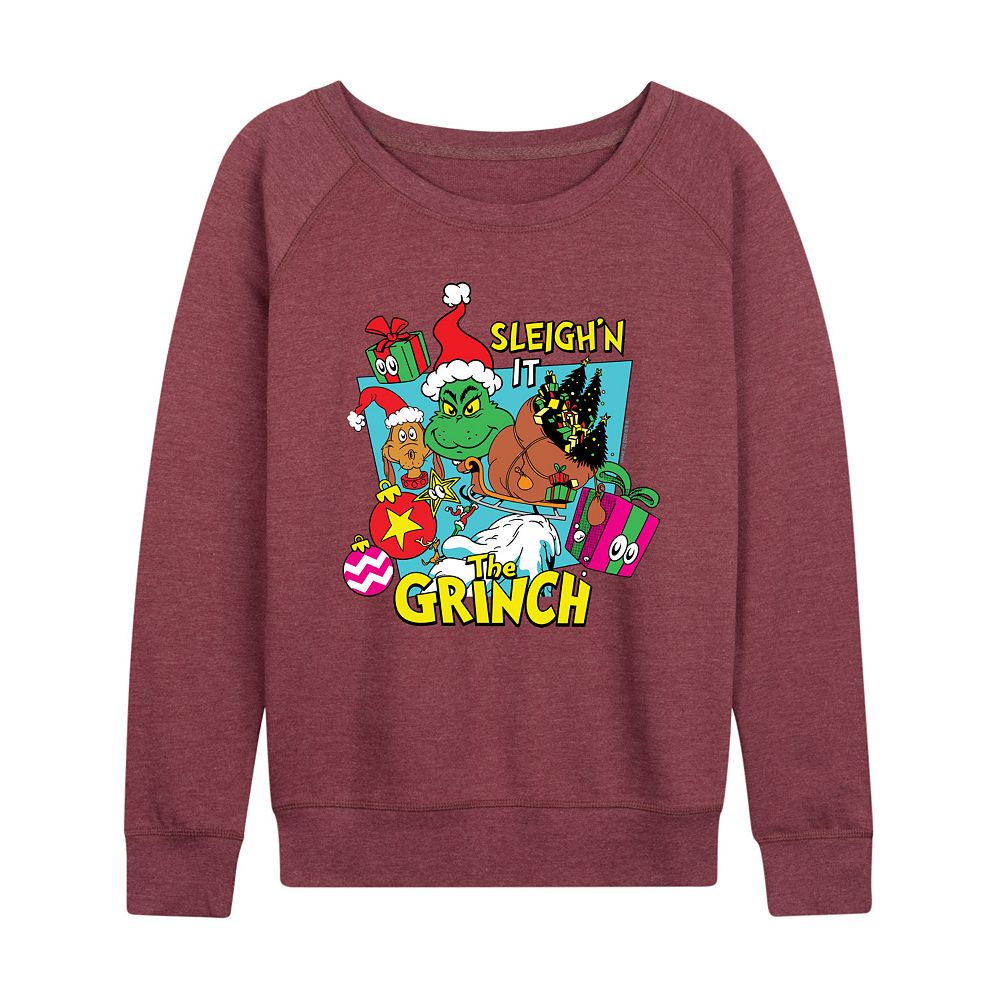 

Женский легкий свитшот из френч-терри Dr. Seuss The Grinch Sleigh'n It Licensed Character, цвет Heather Dark Red