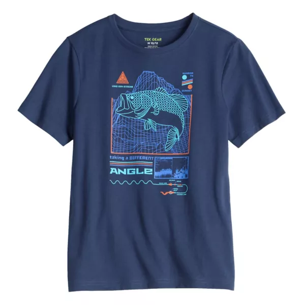 

Футболка с принтом для мальчиков 8-20 лет, обычная и свободная Tek Gear, цвет bass fishing navy