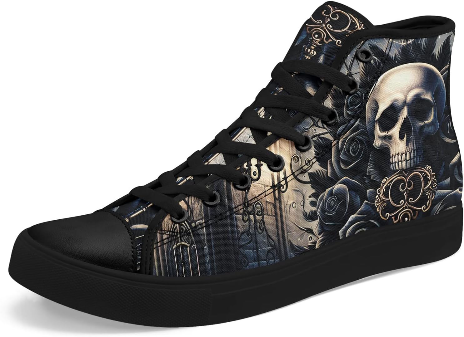 

Высокие кеды из холщовой ткани AWSOLE с черепом и розой для мужчин и женщин, унисекс, для Хэллоуина, в темном готическом стиле, модная уличная обувь, повседневные тренеры