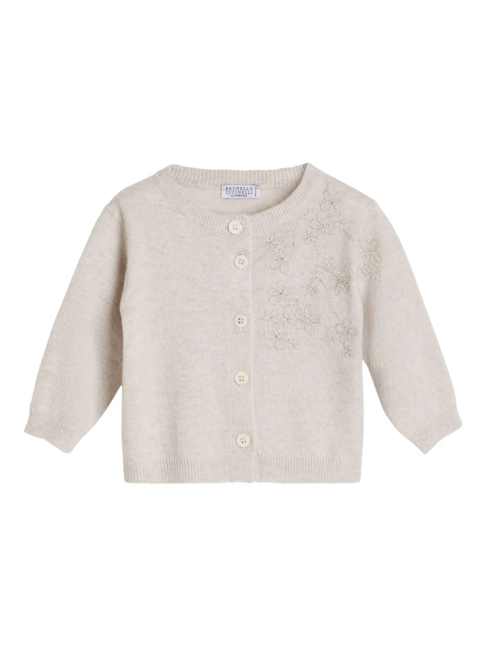 

Кашемировый кардиган с цветочной вышивкой Brunello Cucinelli Kids, бежевый