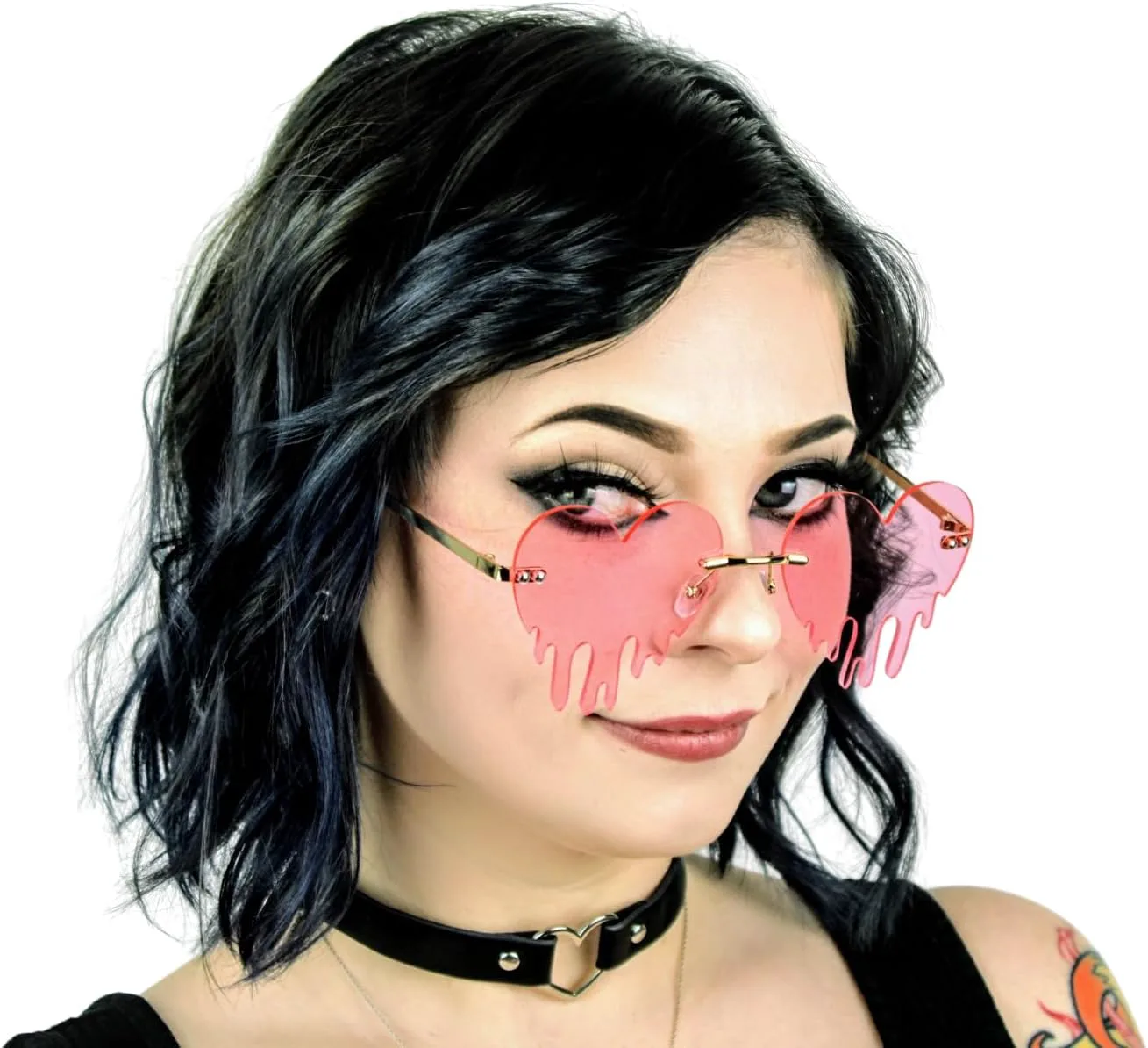 

Солнцезащитные очки Melting Heart для мужчин и женщин, без оправы, с защитой от УФ-излучения UV400, для фестивалей, рейвов и концертов (розовые) NULOGX, Pink