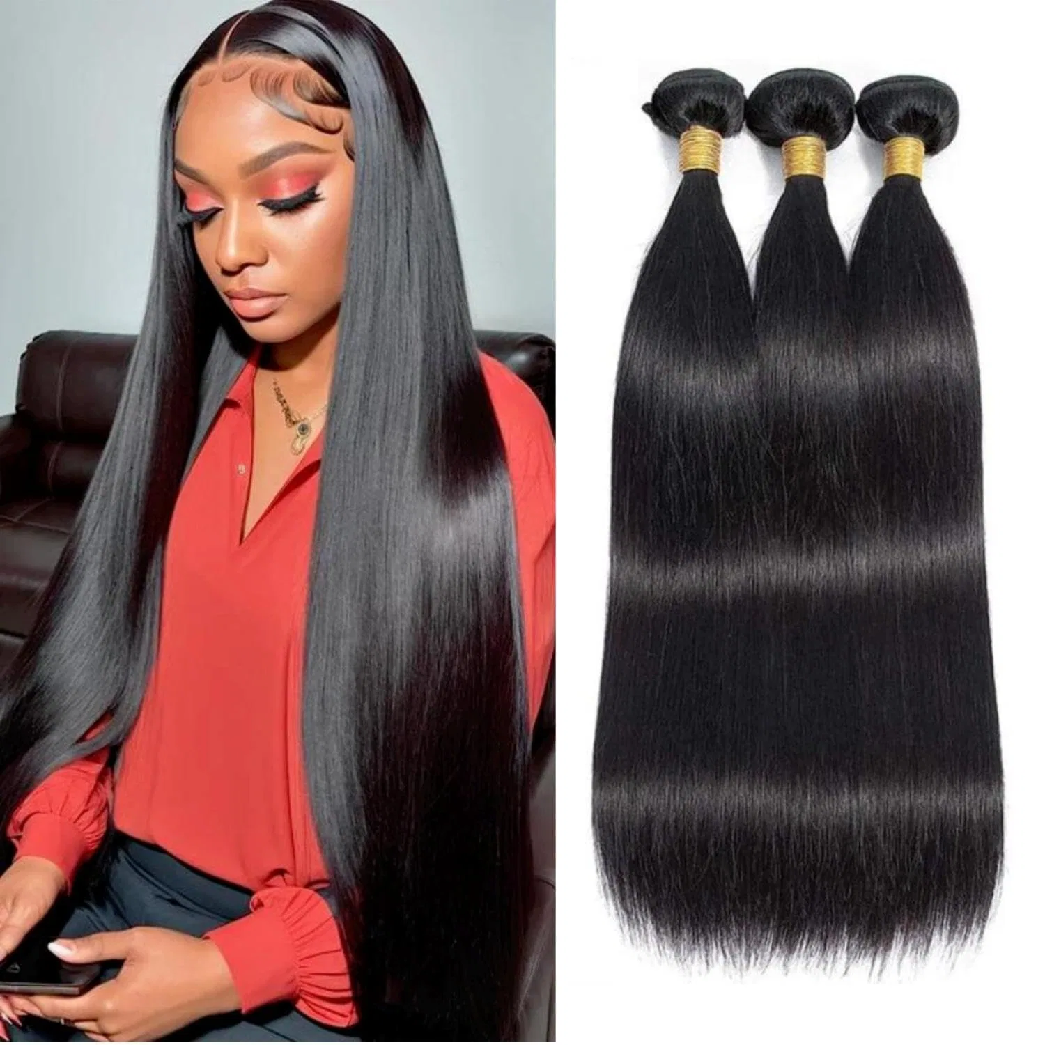 Прямые пучки бразильских натуральных волос 16 18 20 дюймов Volvetwig, Straight Bundles #1B Natural Black