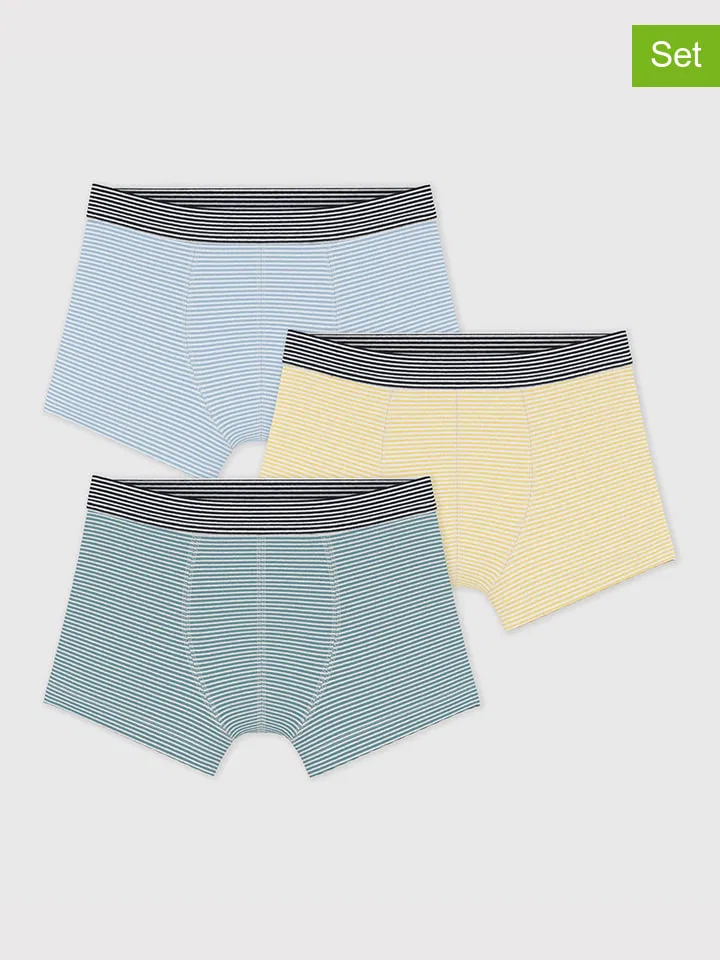 Трусы, набор из 3, в полоску, PETIT BATEAU, голубой/желтый