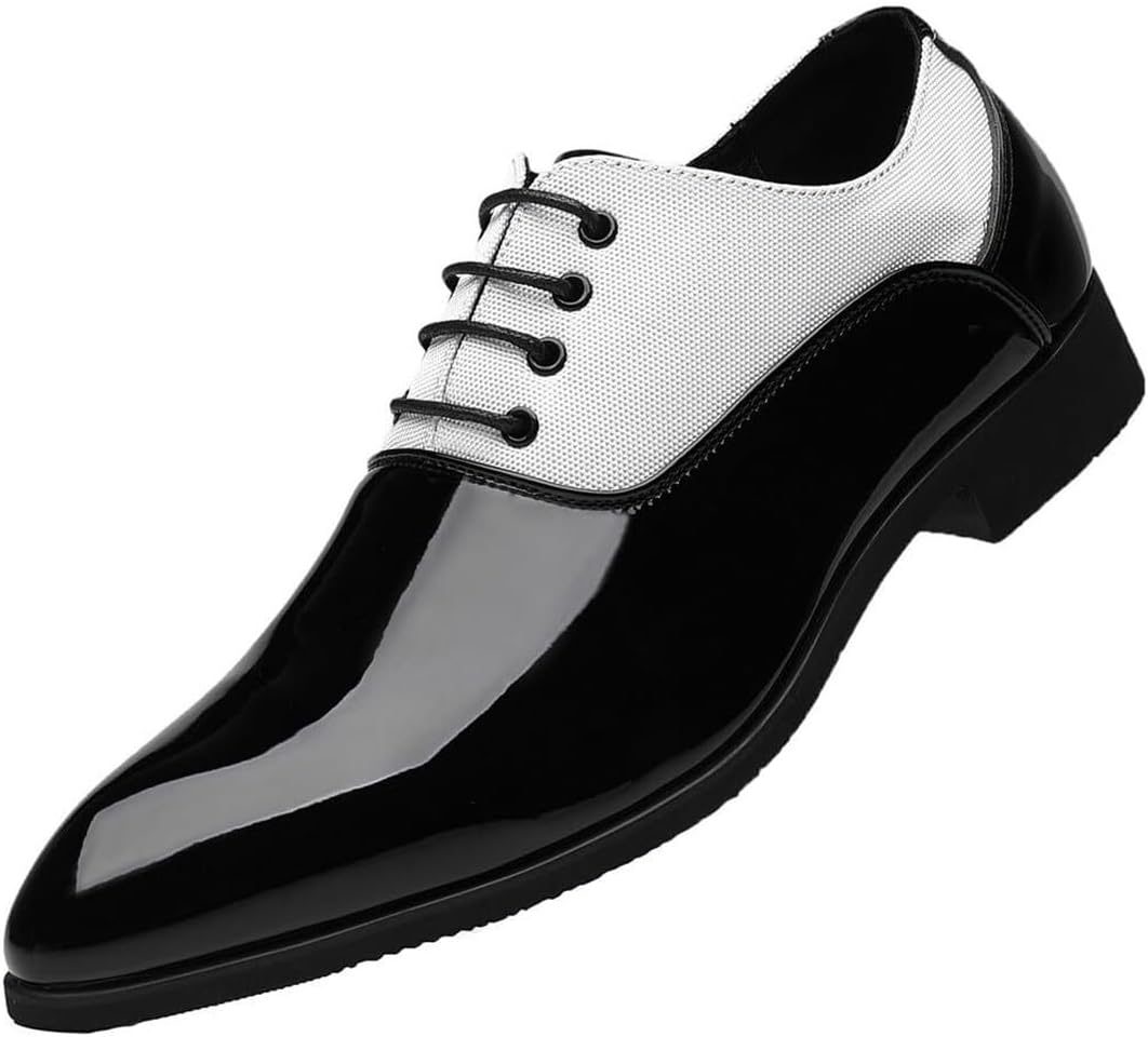 

Мужские модные оксфорды из лакированной кожи с заостренным носком, противоскользящей массивной подошвой, шнуровкой, кожаные мужские туфли для работы, деловых встреч, выпускных и свиданий Generic, белый