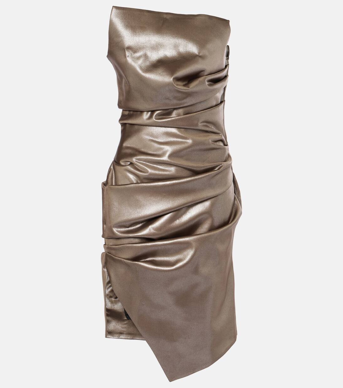 

Платье-бюстье с металлическим отливом и сборками Mugler, цвет gunmetal