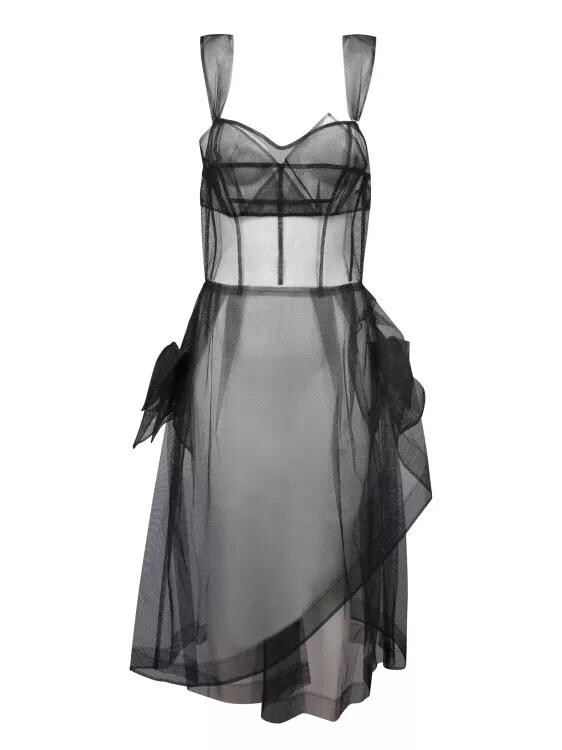 

Платье миди из тюля с бантом Maison Margiela, черный