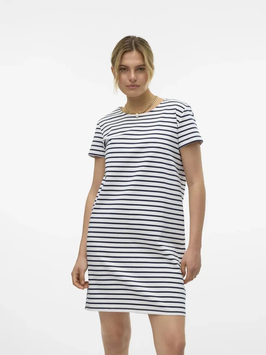 

Мини-платье Vero Moda "VMABBY SS SHORT ZIP DRESS JRS NOOS", цвет Snow White Stripes:Navy Blazer