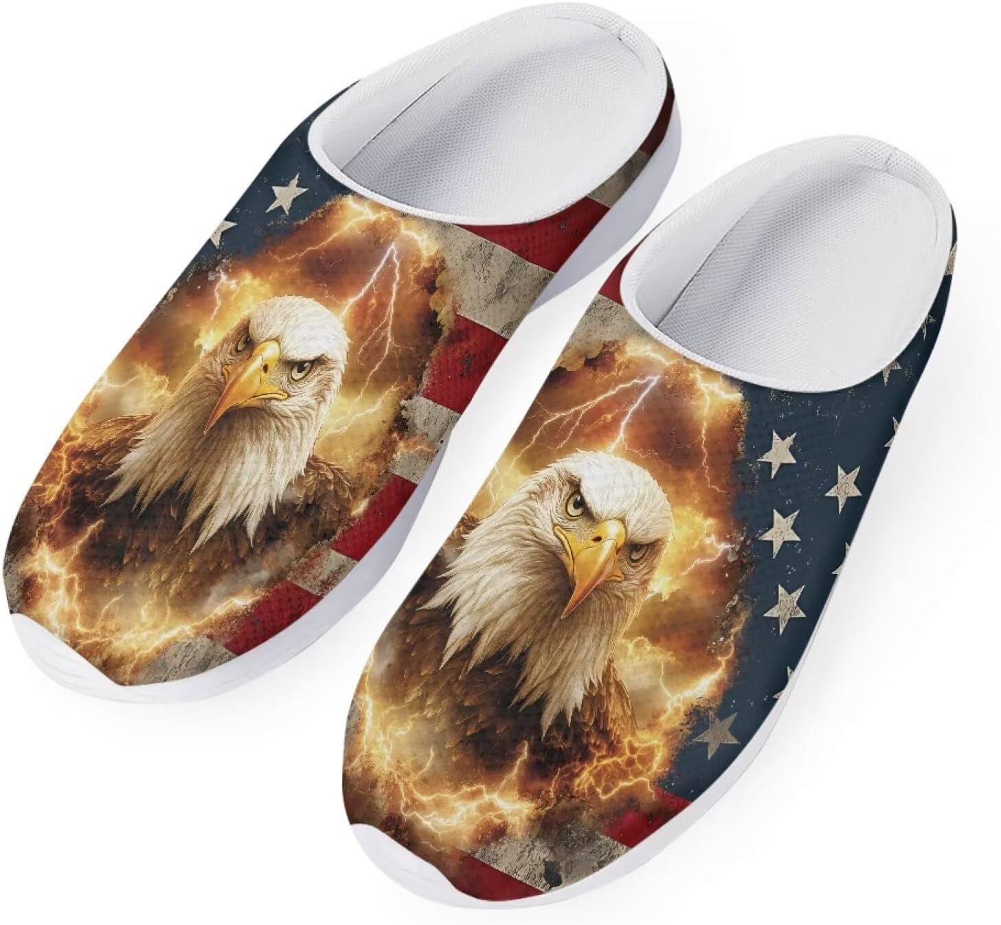 

Forchrinse Южно-западные сандалии с арочной поддержкой для мужчин и женщин Navajo Aztec, тапочки-мюли для сада, прогулочные кроссовки для носки в помещении и на улице, American Flag Eagle Flame
