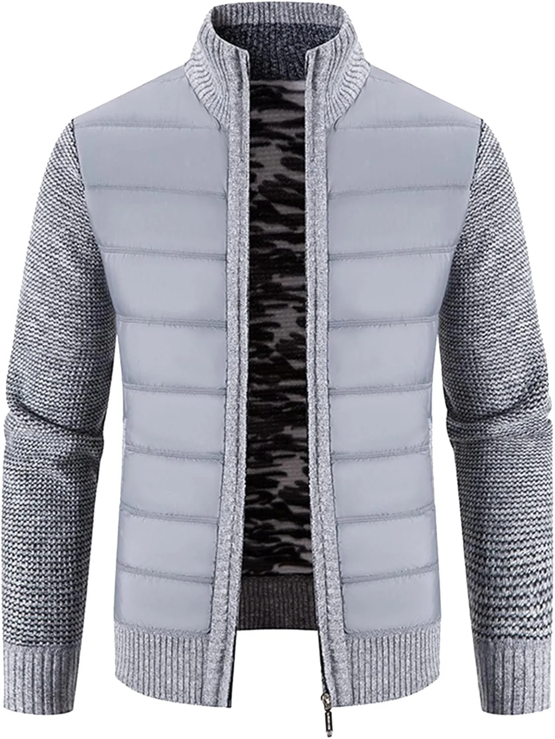 Кардиган для мужчин Ribbed Knitted с воротником-стойкой и молнией — фото 2