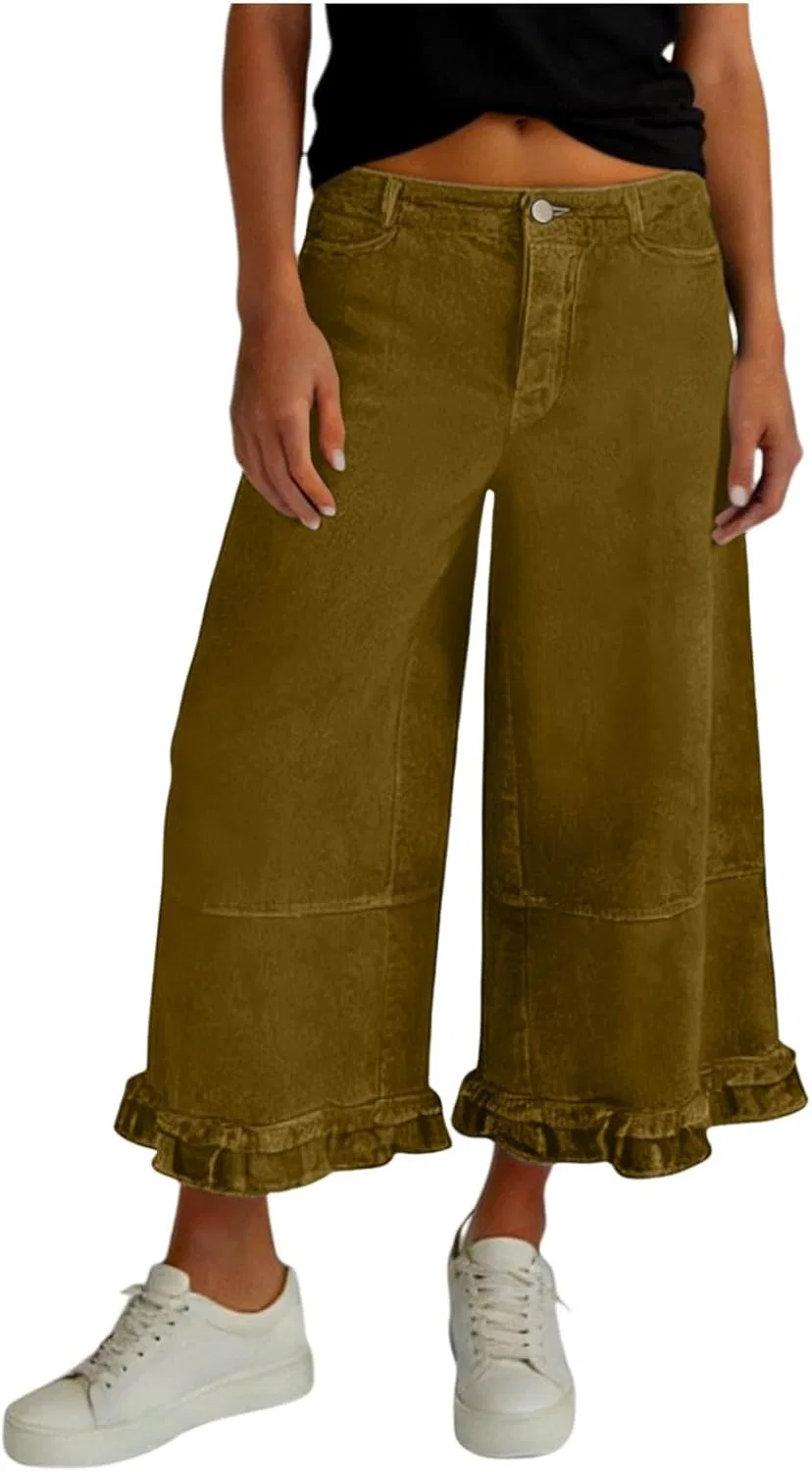 Джинсы свободные, женские, Wide Leg, Army Green — фото 2