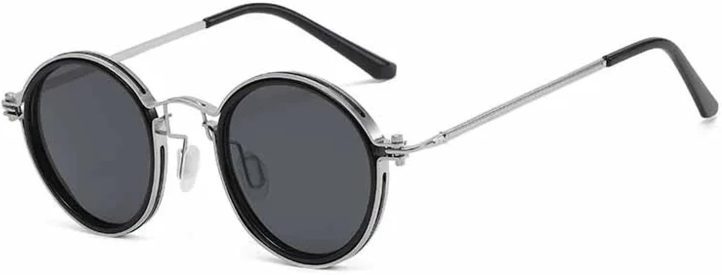 

Круглые солнцезащитные очки в металлической оправе для мужчин и женщин, в стиле ретро, ​​стимпанк, для путешествий и вождения, защита от УФ-излучения UV400 TKKTLLT, Silver Gray