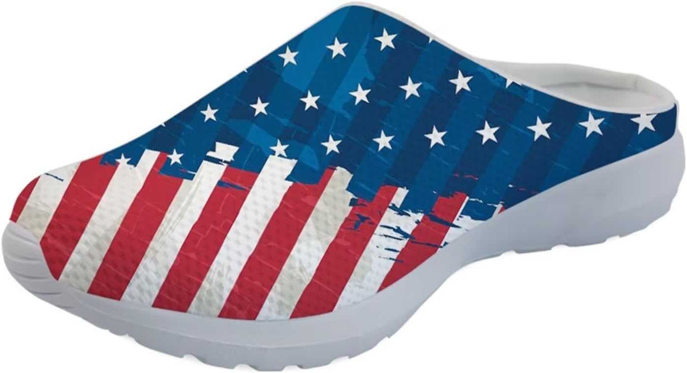 

Мужские садовые сабо GLENLCWE, женские сабо-сандалии, сетчатые пляжные тапочки для душа, повседневные мюли с поддержкой свода стопы для дома и улицы, American Flag