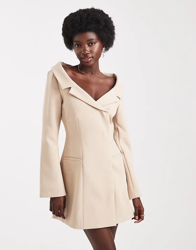 

Платье-блейзер с открытыми плечами ASOS DESIGN цвета верблюжьей шерсти