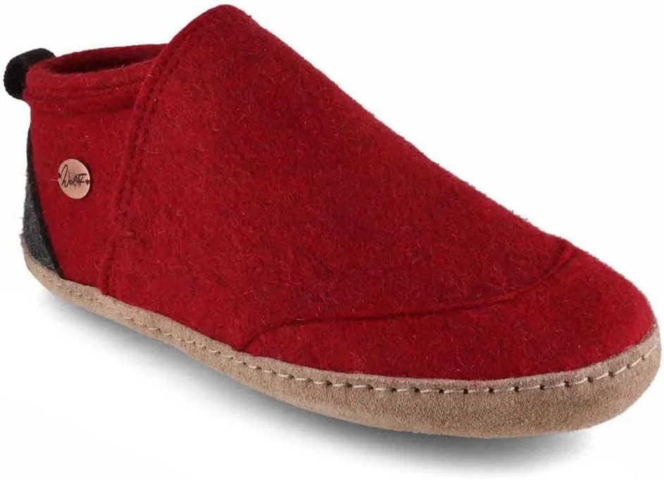 Тапочки WoolFit Taiga с кожаной подошвой - современные тапочки, унисекс, размеры 36-50, Darkred