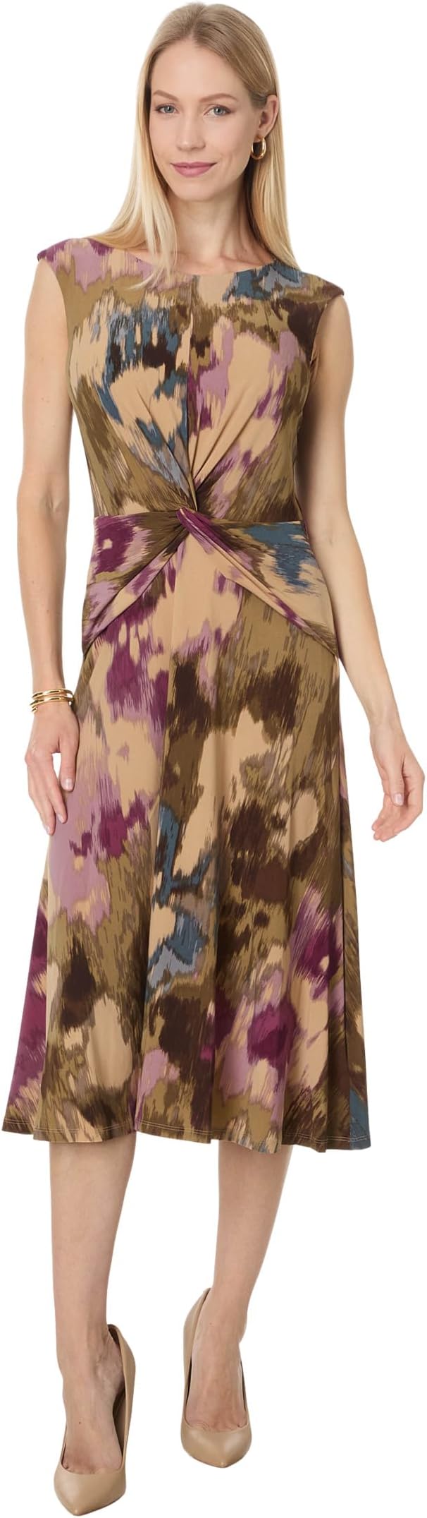 

Платье Lauren Ralph Lauren Floral Twist-Front Jersey Dress, цвет Tan Multi