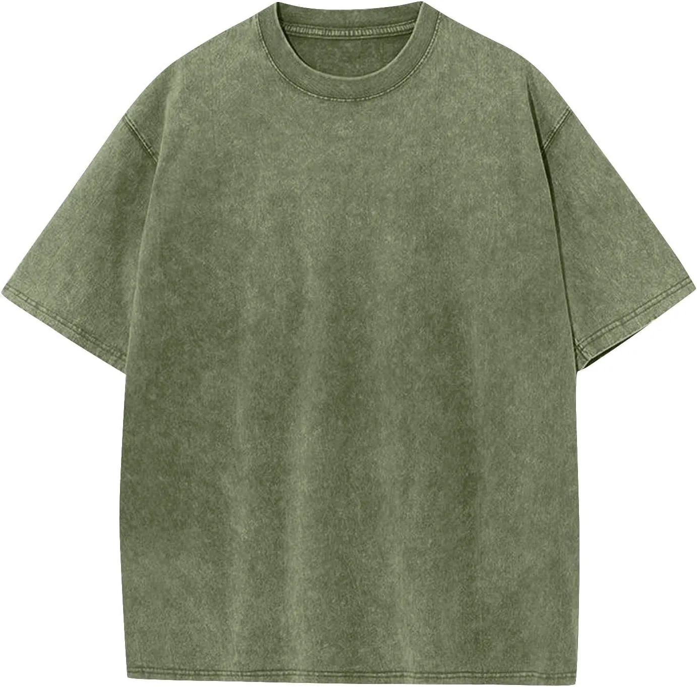 Мужская футболка с коротким рукавом Plus Size, круглый вырез, хлопок, однотонная, винтажная стирка, летняя повседневная стильная майка Generic, зеленый — фото 3