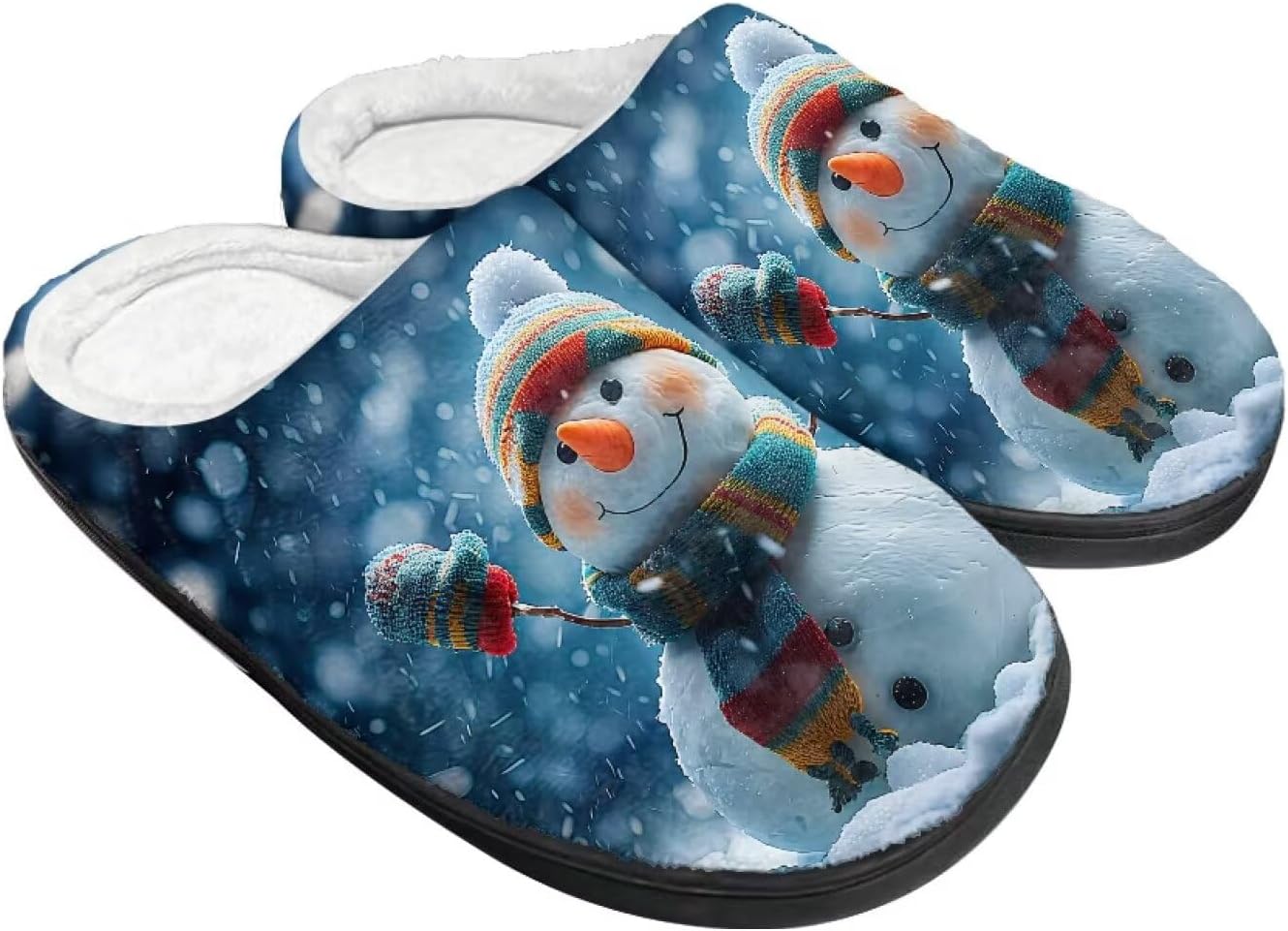 

Женские уютные пушистые тапочки унисекс с легким надеванием, повседневные домашние тапочки для спальни с противоскользящей подошвой для мужчин Tomeusey, Snowman Pattern