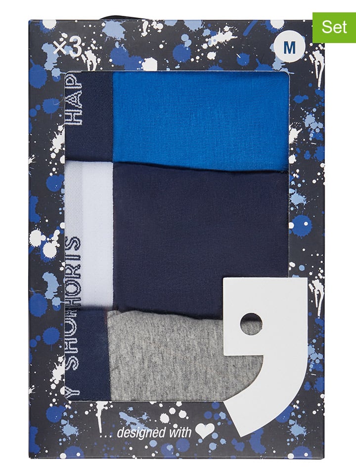 

Happy Shorts Комплект из 3 штук: боксерские шорты синего/серого/темно-синего цвета