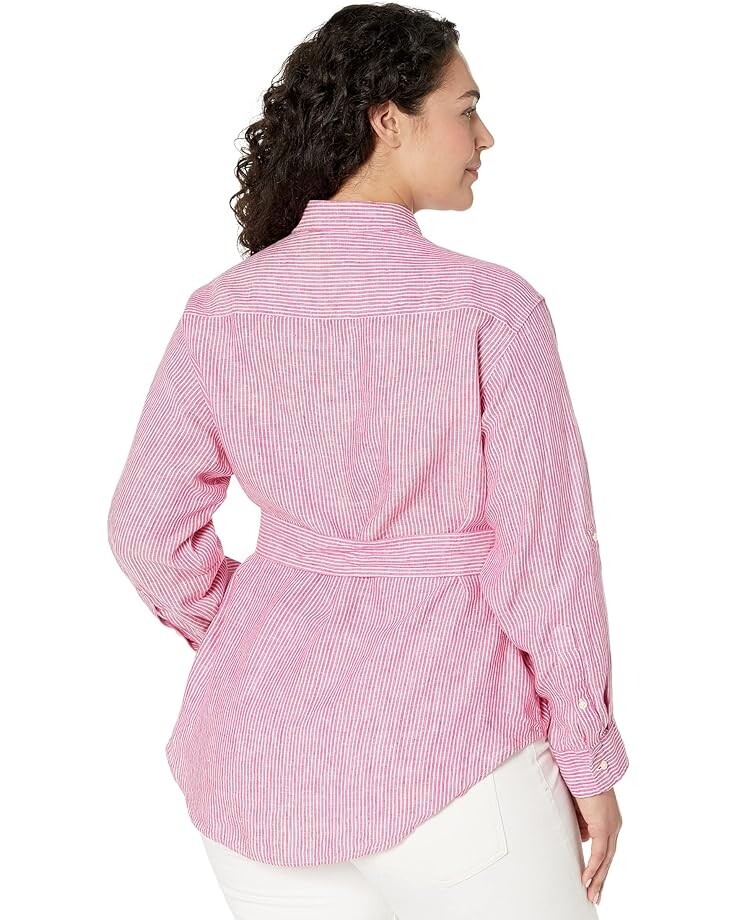 

Рубашка LAUREN Ralph Lauren Plus Size Striped Logo Linen Shirt, цвет Noveau Bright Pink/White