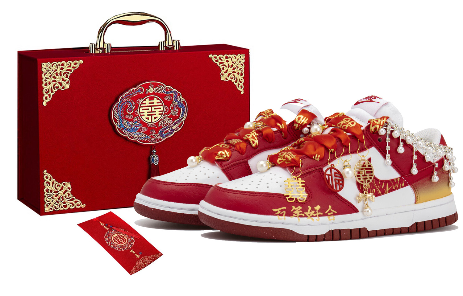 

Кроссовки для скейтбординга Dunk женские с низким верхом, белый/красный Nike