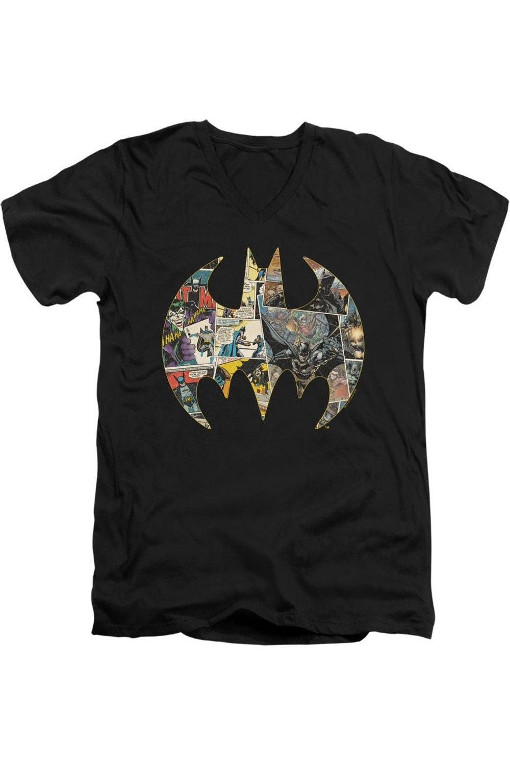 

Футболка Batman Collage Shield с коротким рукавом и V-образным вырезом для взрослых из хлопка премиум-класса Gildan, черный