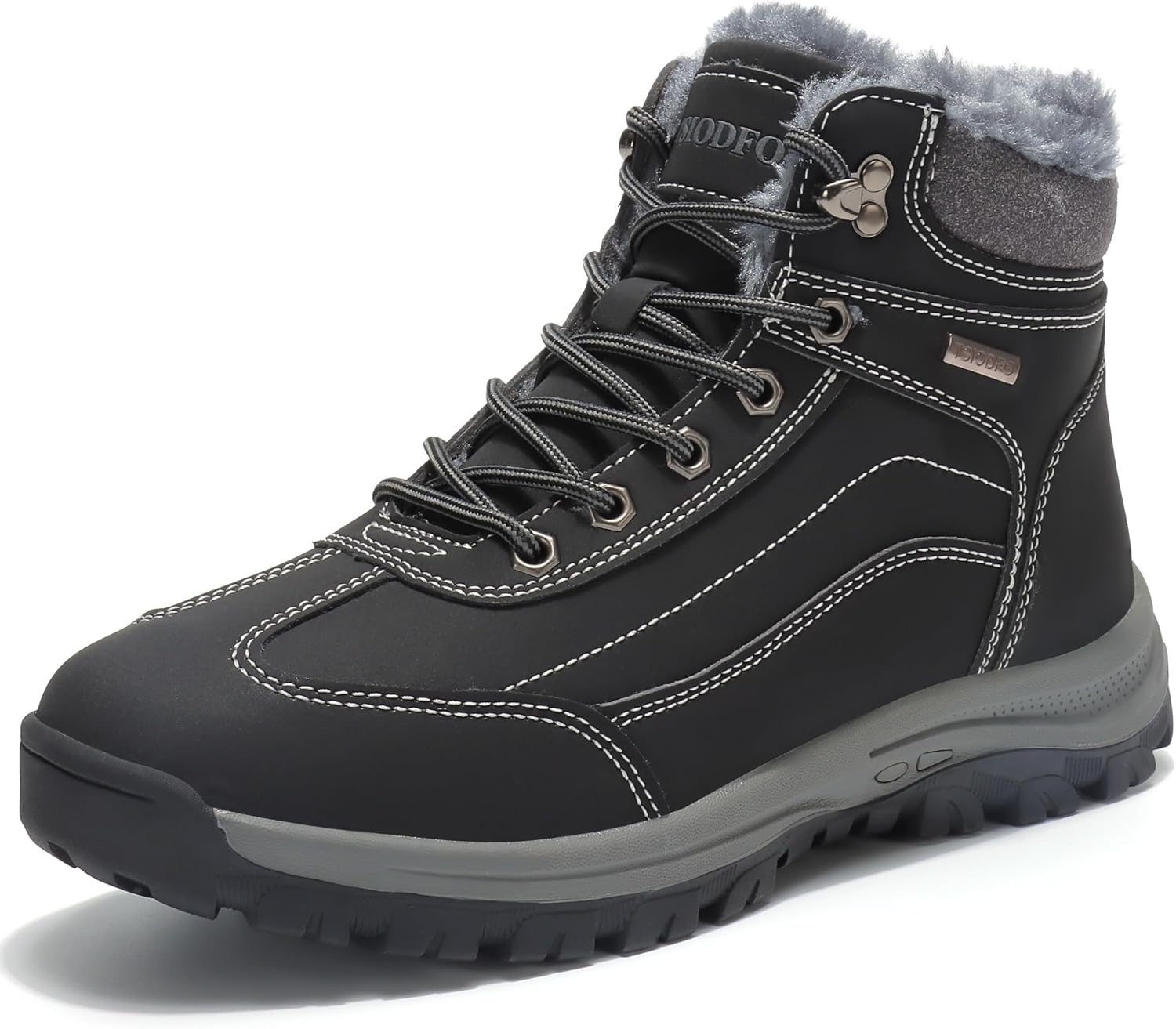 

Мужские зимние снегоступы SKDOIUL из кожи с меховой подкладкой, ботинки для ходьбы, черный