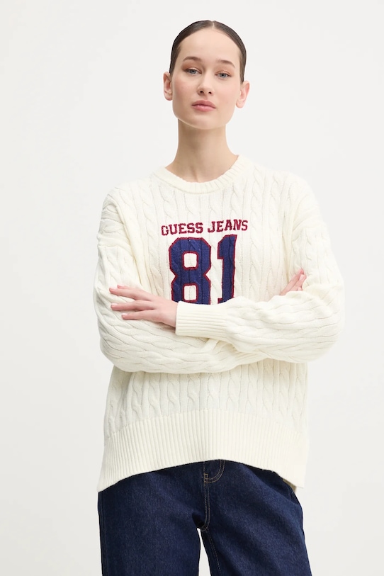 

Хлопковый свитер Guess Jeans, бежевый