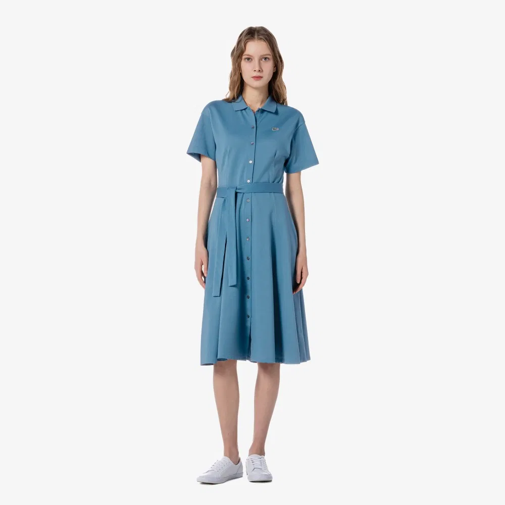 Платье Lacoste Fit & Flare с поясом, синее — фото 2