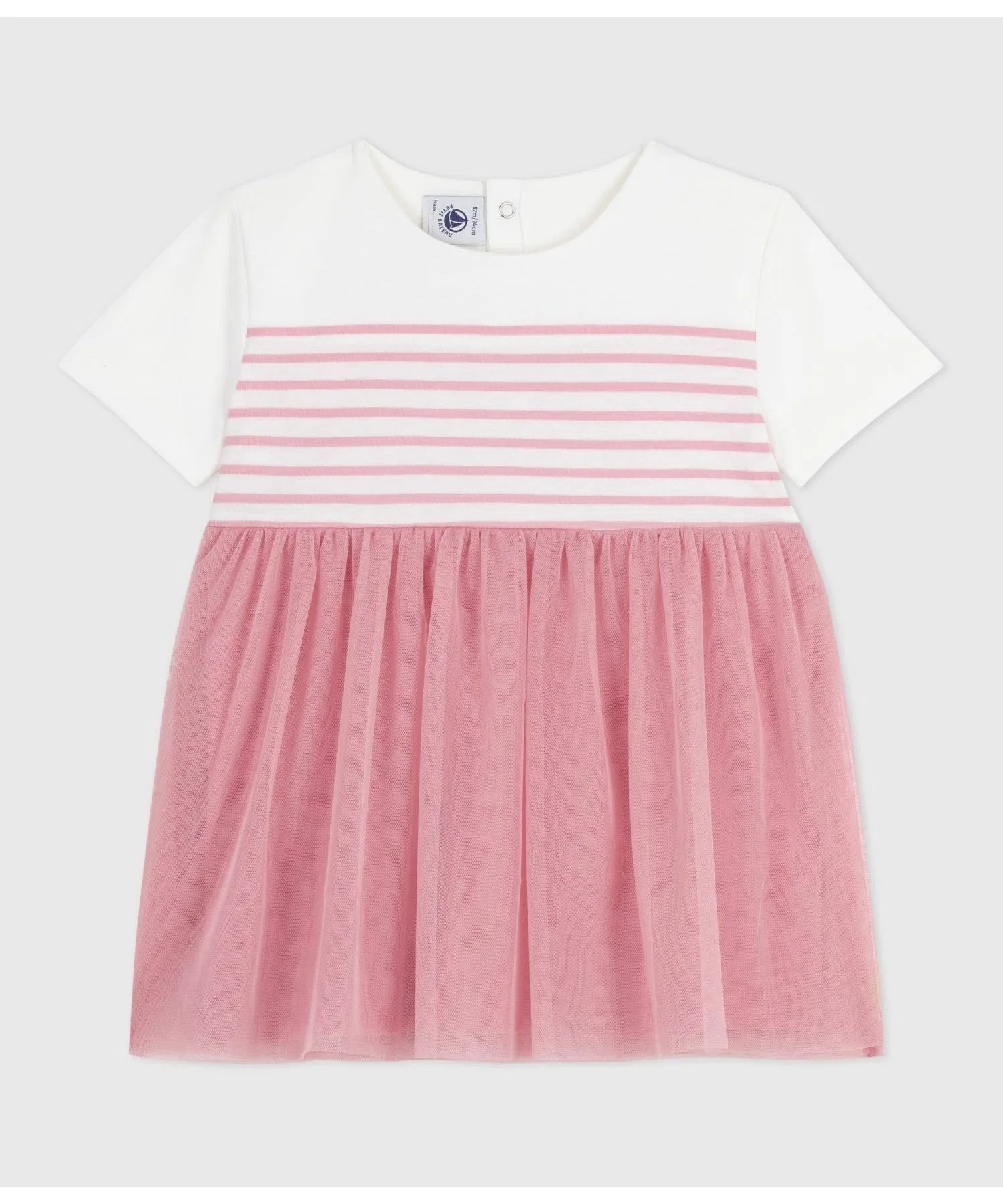Детское платье с коротким рукавом PETIT BATEAU в полоску бело-розовое