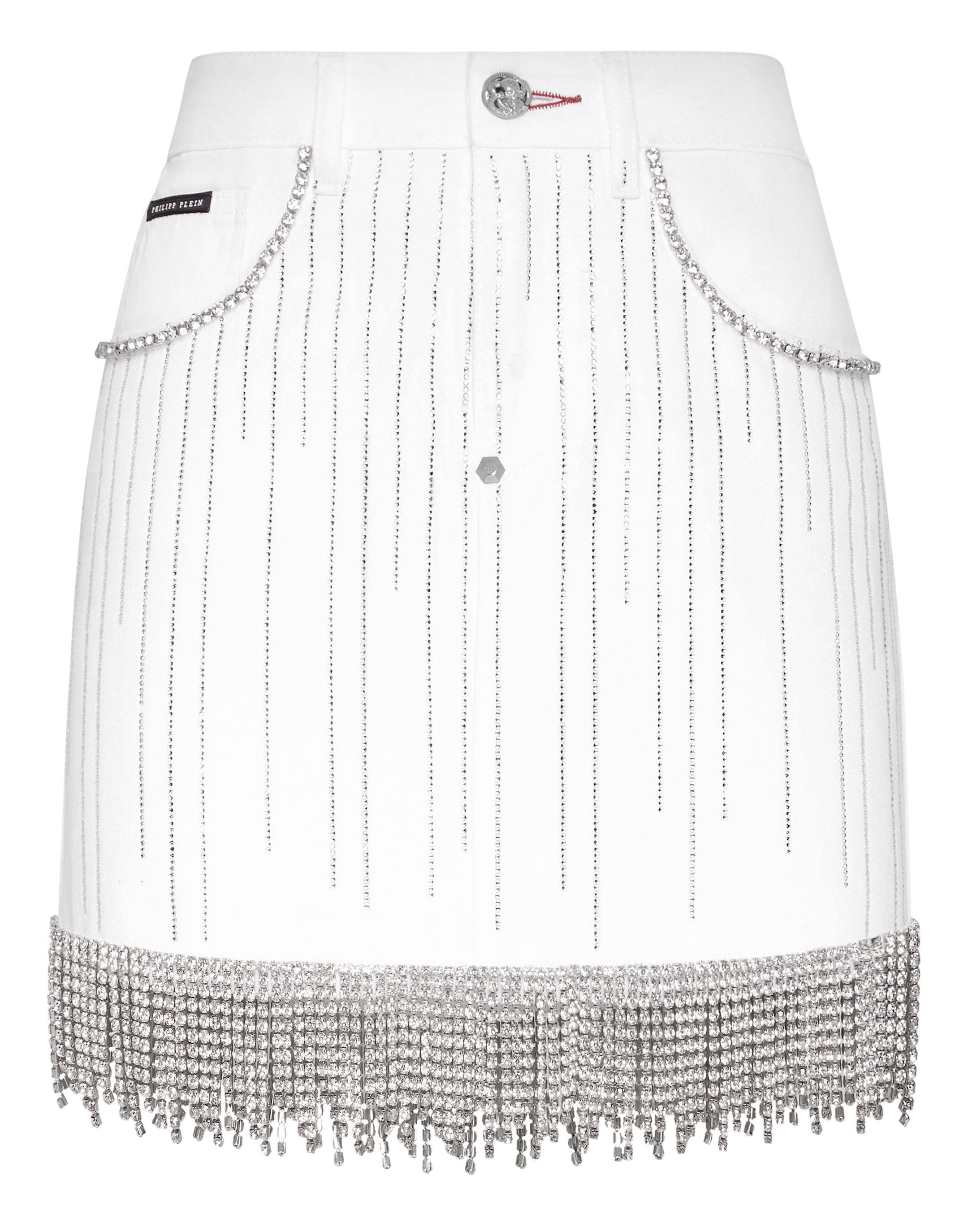 

Джинсовая юбка с бахромой из кристаллов PHILIPP PLEIN, белый