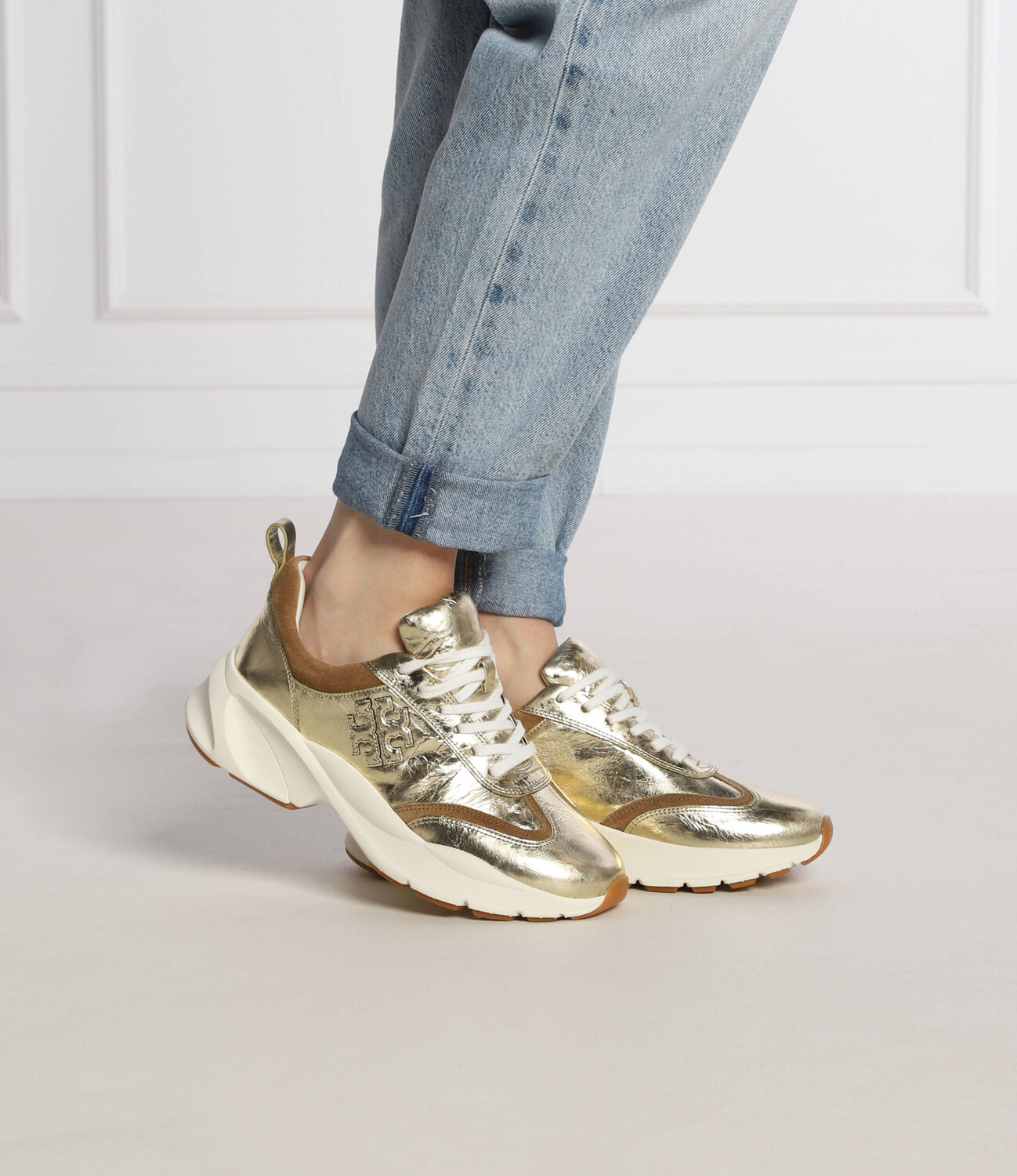 Кеды TORY BURCH in pelle good luck trainer, золотой — фото 2