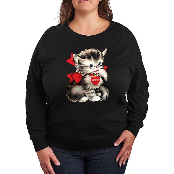 

Футболка с длинным рукавом Amore Vintage Valentine's Kitten из французского флиса, plus size Licensed Character