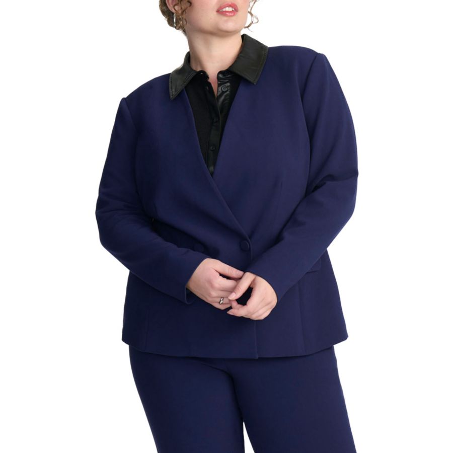 

Блейзер 365 Semi Stretch Double Breast Collarless Blazer больших размеров, полуэластичный, двубортный, без воротника ELOQUII, Evening blue