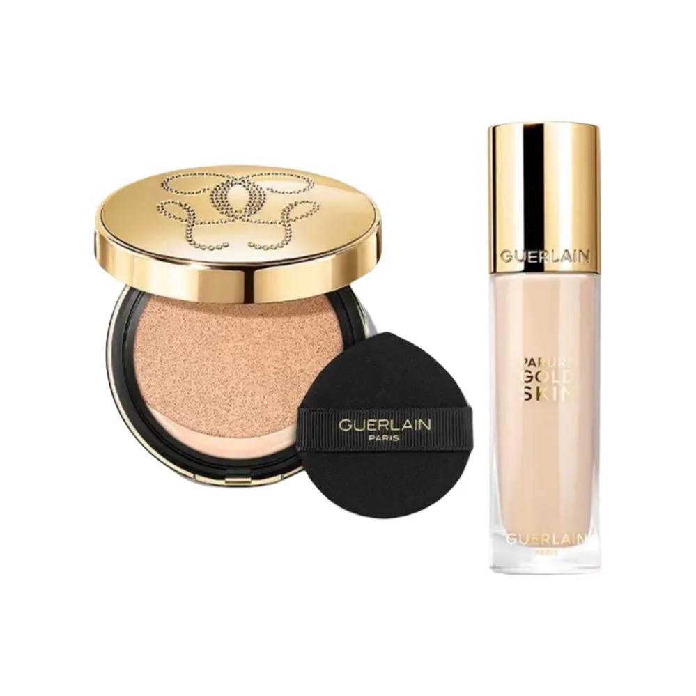 GUERLAIN Набор корректирующего макияжа Golden Diamond стойкий прозрачный, Two-Piece Set: Shiny Translucent Liquid Foundation #0N+Blush Cushion #00N