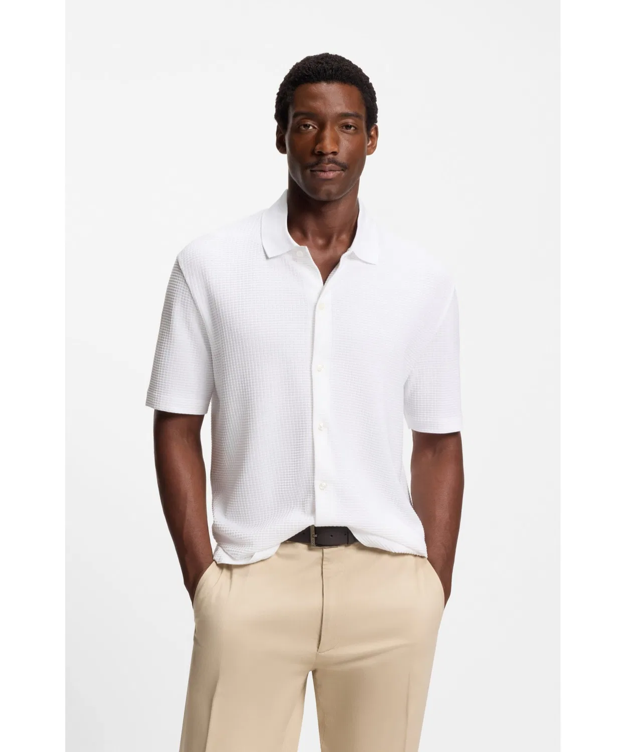 Футболка Regular Fit из хлопкового вафля BOSS Black белая
