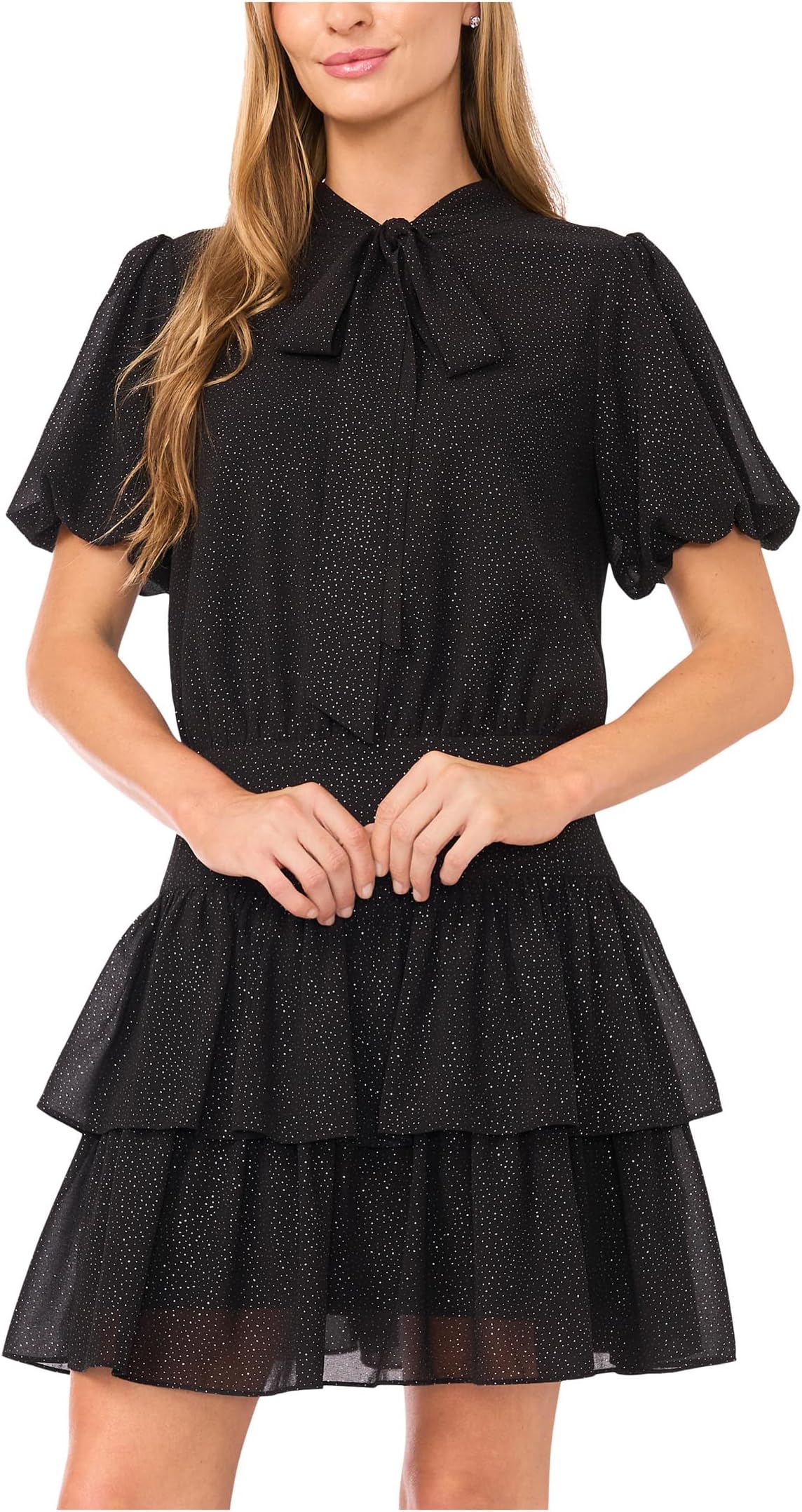 

Женское мини-платье с завязкой на шее и оборками CeCe, Rich Black