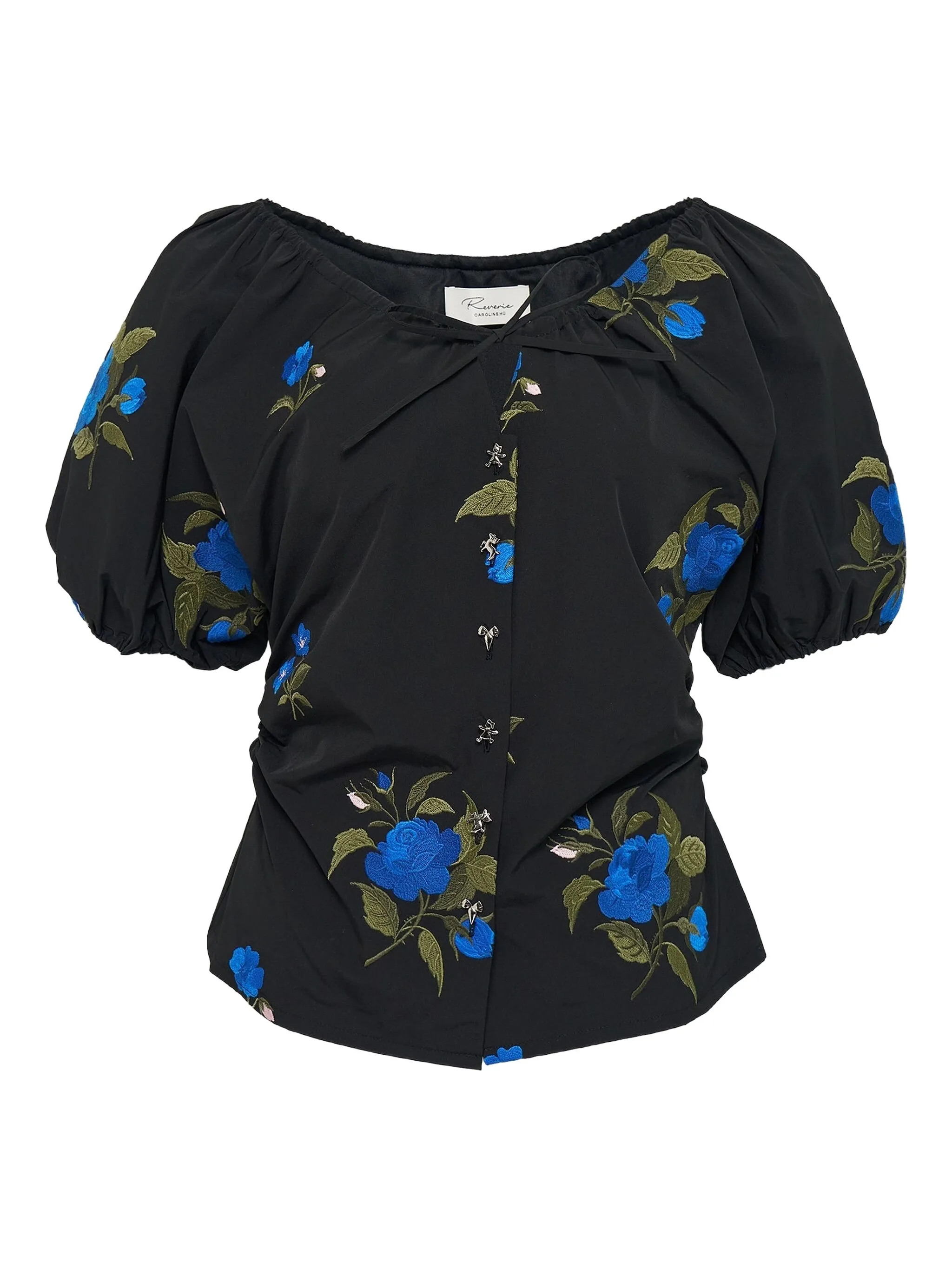 

Топ с объемными рукавами и вышивкой Caroline Hu, черный