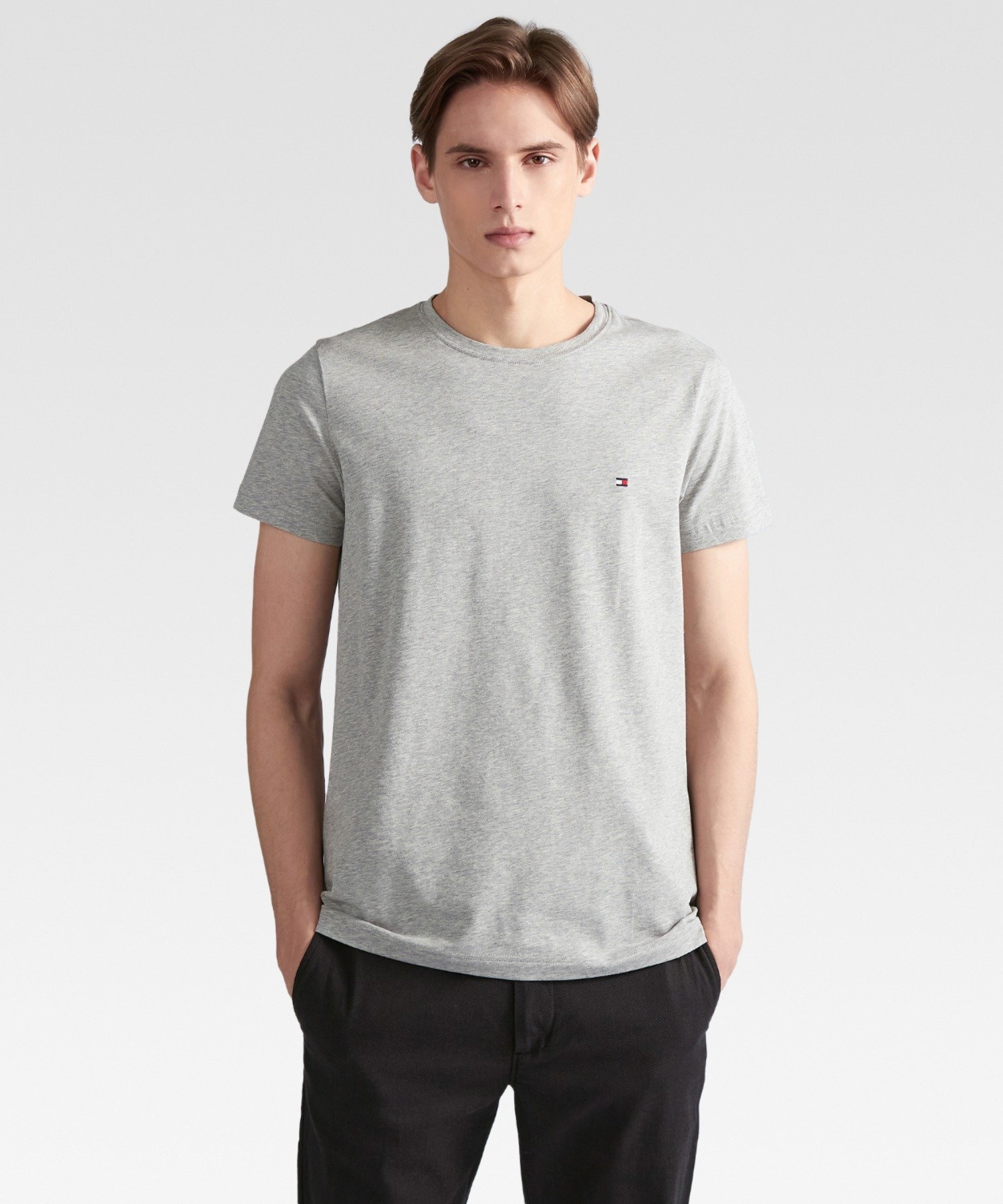 Футболка TOMMY HILFIGER с круглым вырезом и логотипом One-Point, свободного кроя, Gray P01