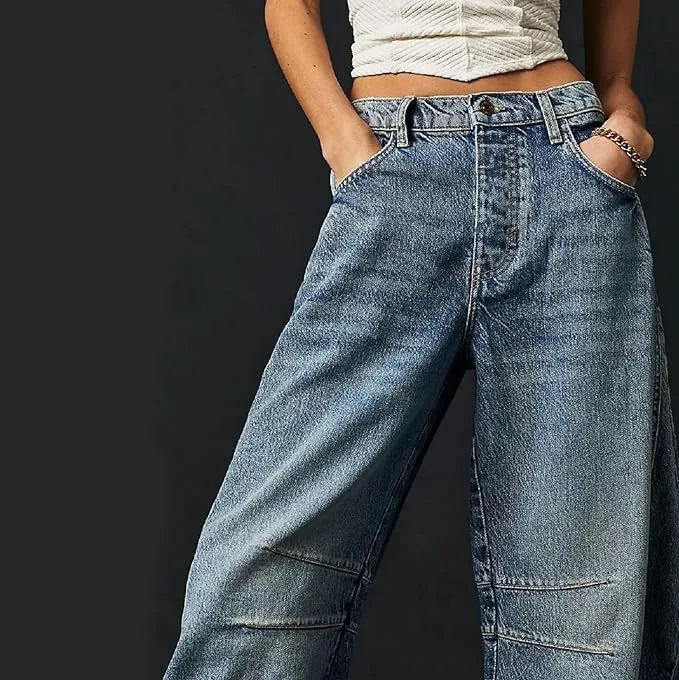 Джинсы Mid Rise Barrel для женщин, Vintage, широкие, укороченные — фото 4