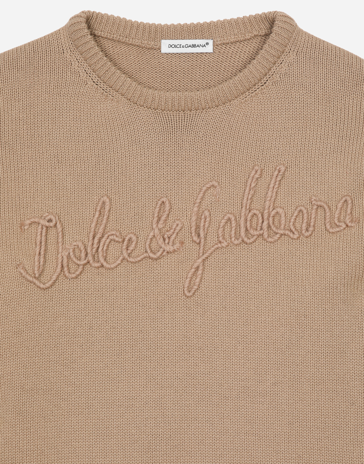 Хлопковый пуловер с логотипом Dolce&Gabbana, бежевый — фото 3
