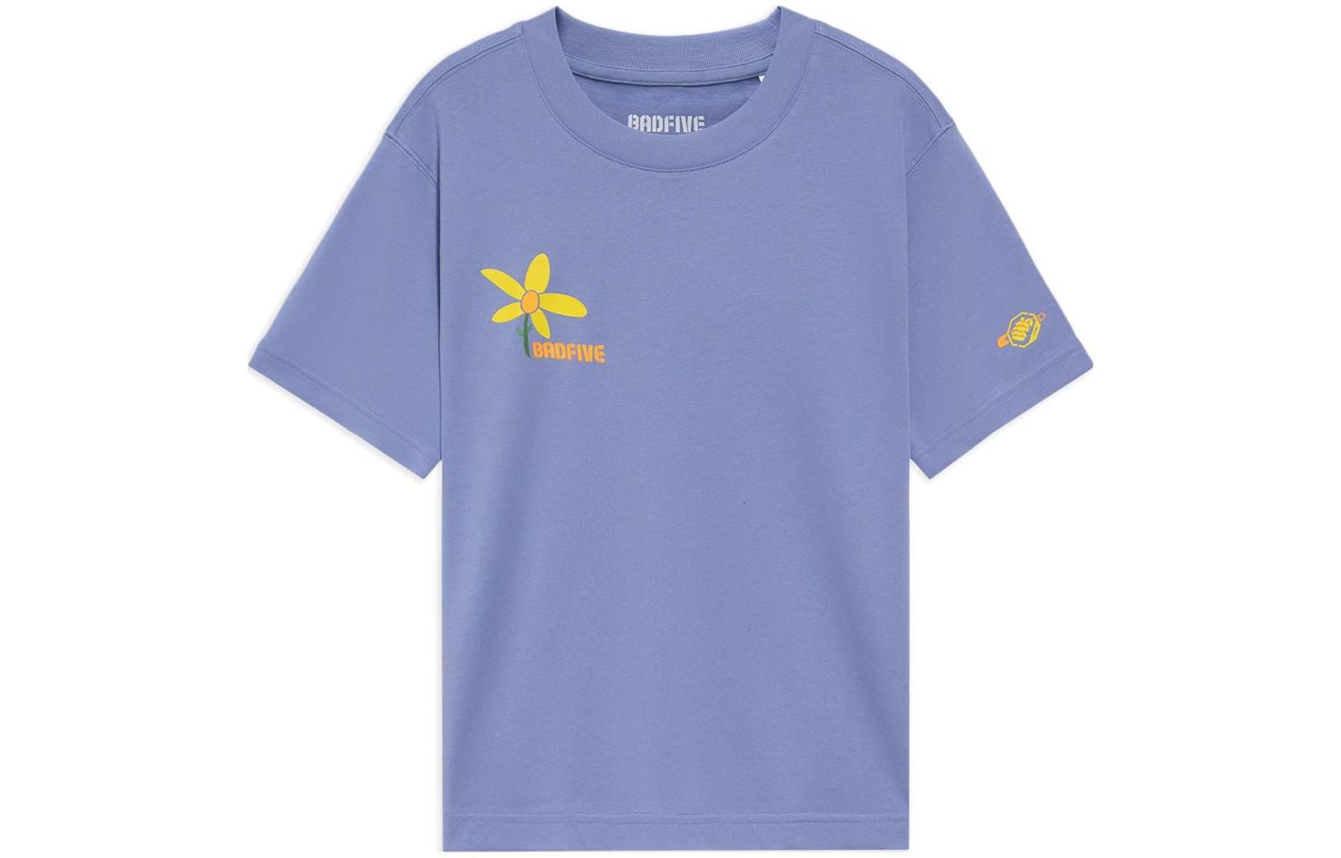 

LINING Футболка Badfive с каплевидным плечом женская цветочный рисунок cyan purple