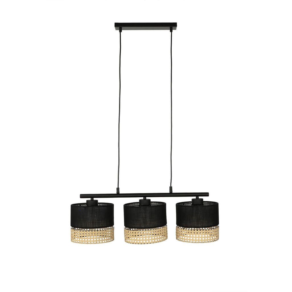 

Подвесной светильник в стиле бохо, черный, коричневый, ширина: 70 см, регулируемый по высоте, 3 лампы E27, ткань из ротанга, современный подвесной светильник для гостиной, столовой Licht-Erlebnisse