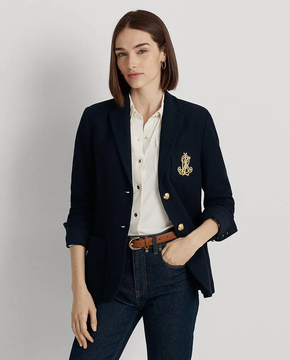 

Женский жаккардовый пиджак с нашивкой Lauren Ralph Lauren, темно-синий