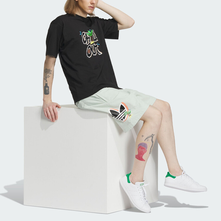 Y2K GFX повседневные шорты мужские льняные зеленые Adidas Originals, зеленый — фото 4